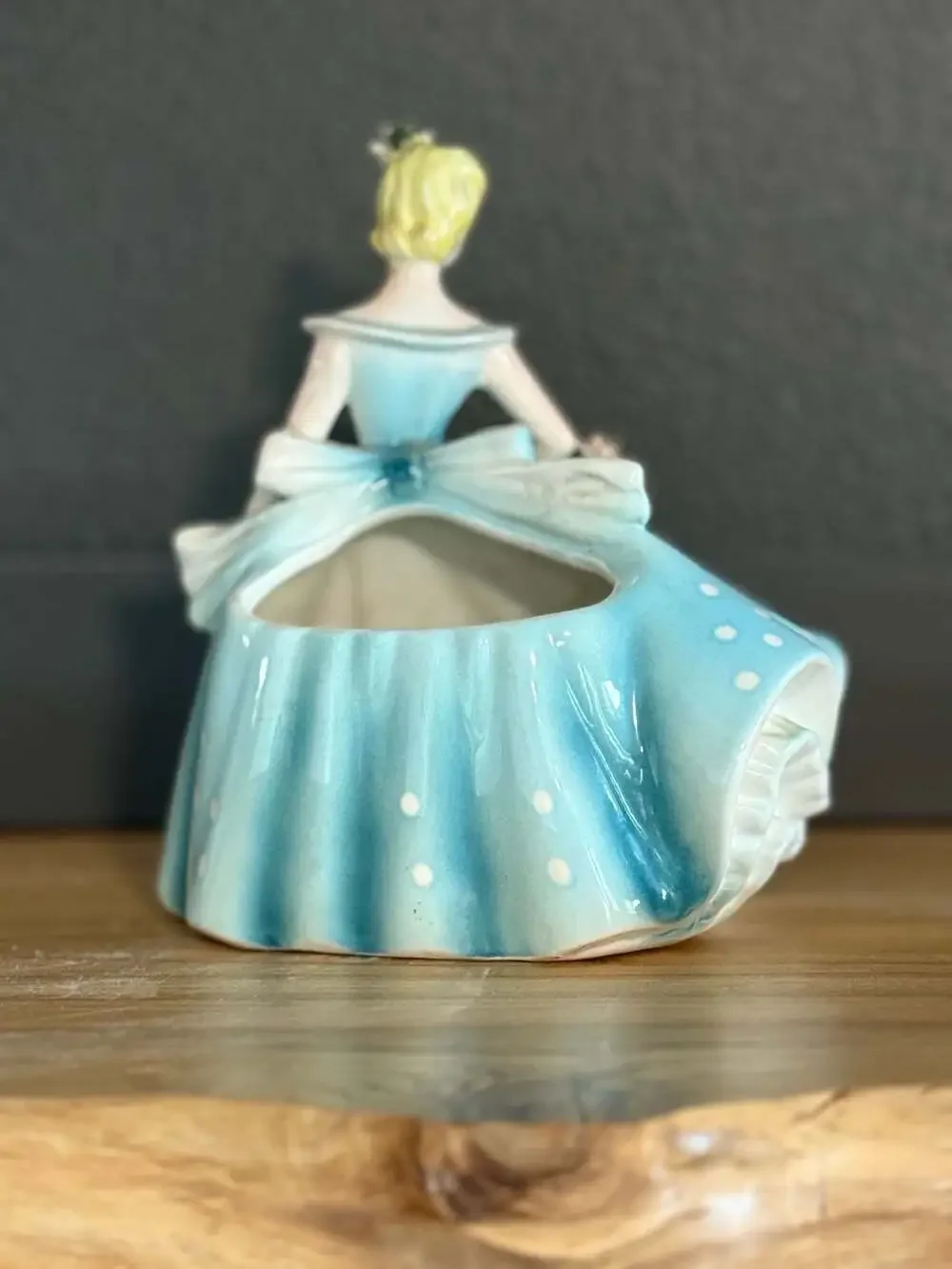 Lefton Dancer Lady Vase, Blue Dress with White Polka Dots